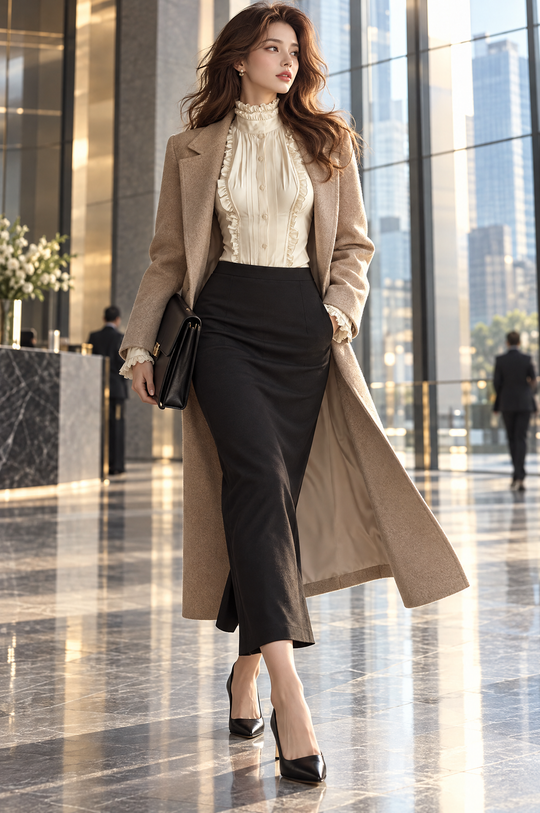 Victorian-style Long-sleeved Blouse With A Ruffled Stand Collar
