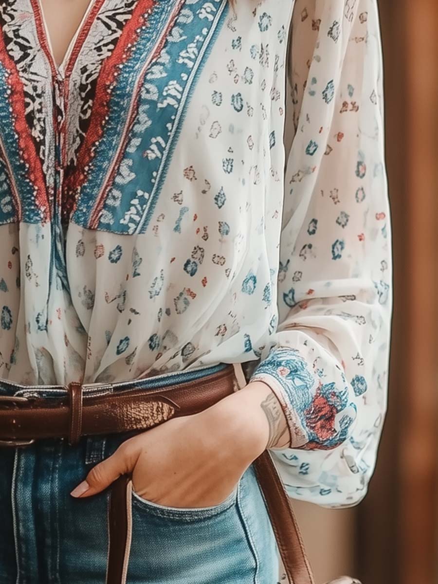 Chiffon Ethnic Print Boho Blouse