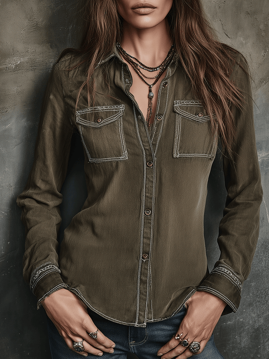 Retro Olive Green Rustic Bohemian Classic Shirt