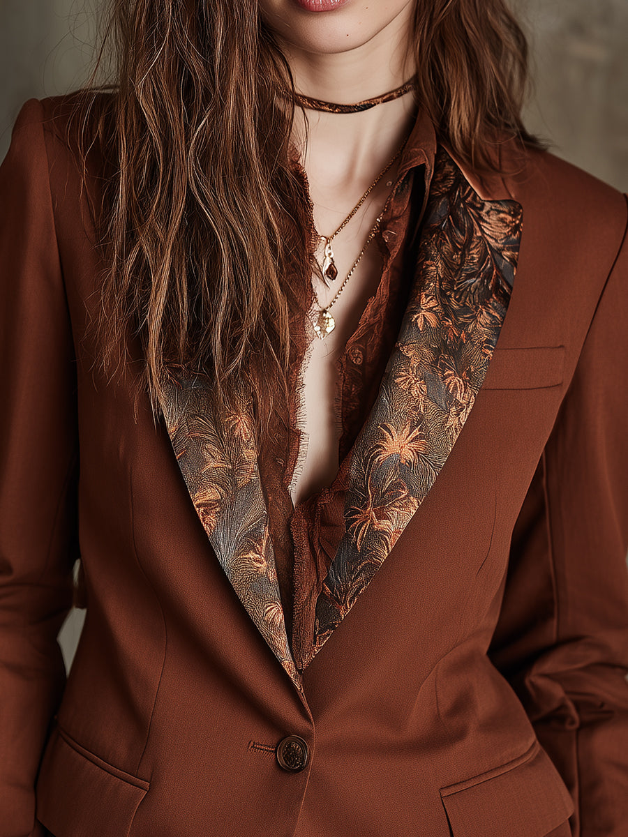 Quiet Luxury Retro Print One Button Slim Fit Blazer