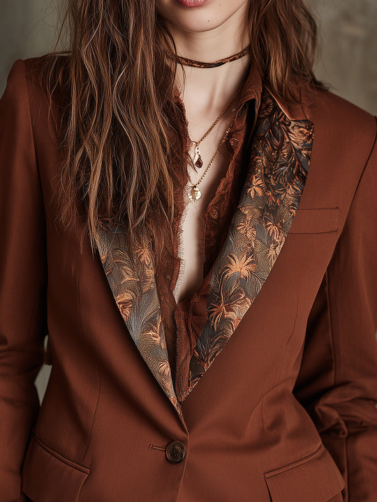 Quiet Luxury Retro Print One Button Slim Fit Blazer