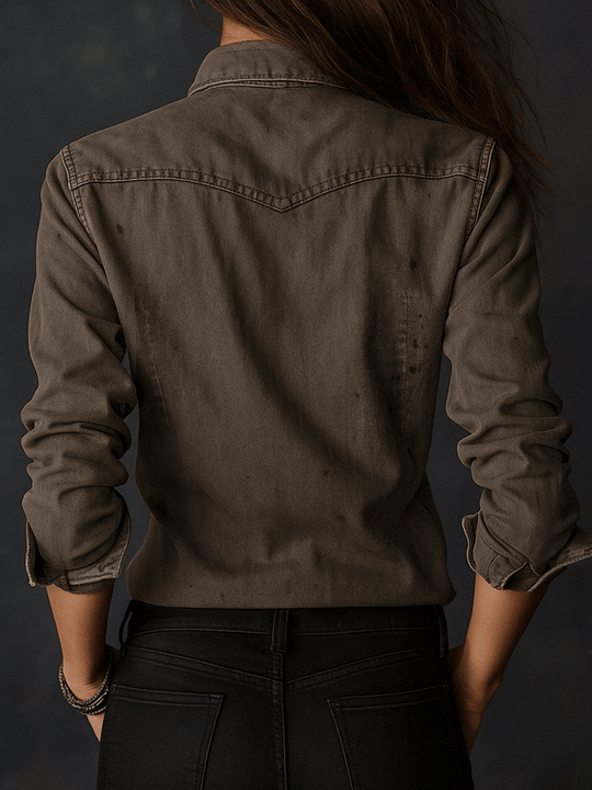 Vintage Washed Taupe Western Slim Fit Button-Down Shirt