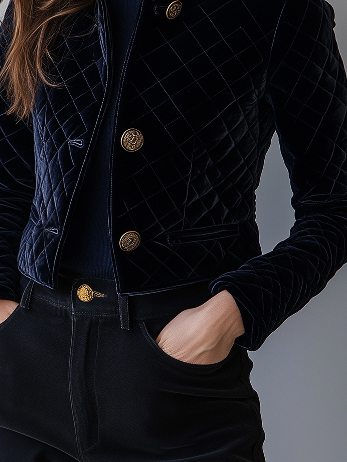 Chic Velvet Diamond-quilted Padded Short Jacket