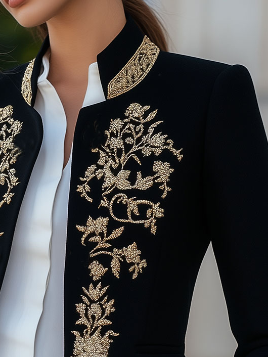 Retro Stand Collar Golden Embroidery Jacket