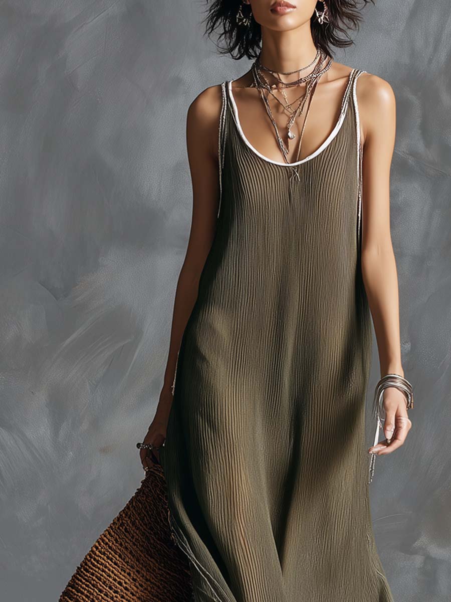 Retro Contrast Suspender Maxi Dress