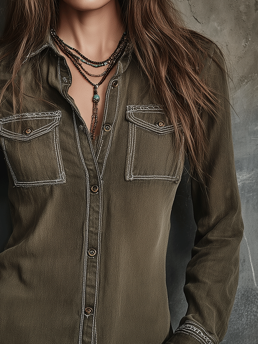 Retro Olive Green Rustic Bohemian Classic Shirt