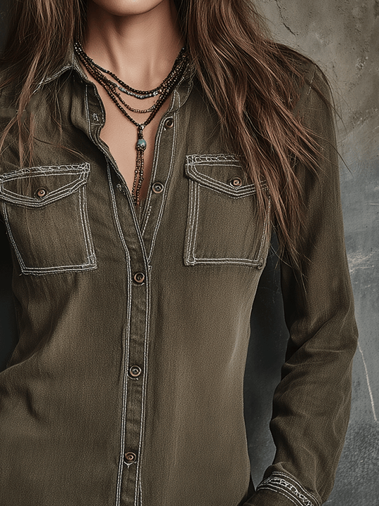 Retro Olive Green Rustic Bohemian Classic Shirt