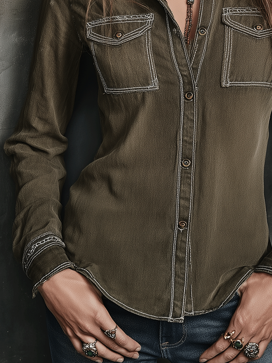 Retro Olive Green Rustic Bohemian Classic Shirt