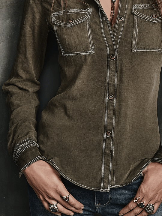 Retro Olive Green Rustic Bohemian Classic Shirt