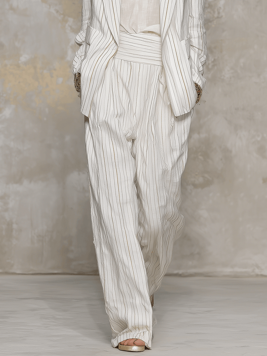 Effortless Ivory Pinstripe Wide-Leg Linen Pants