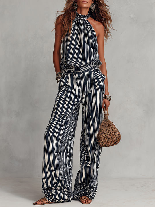 Urban Nomad Striped Halter Top & Wide Leg Pants Set