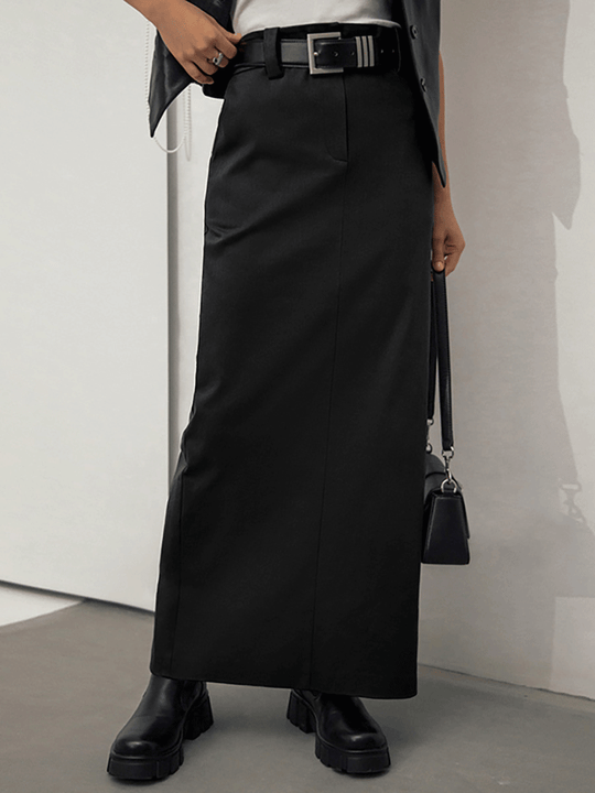 Gray Commuter High Waist Slit Straight Skirt