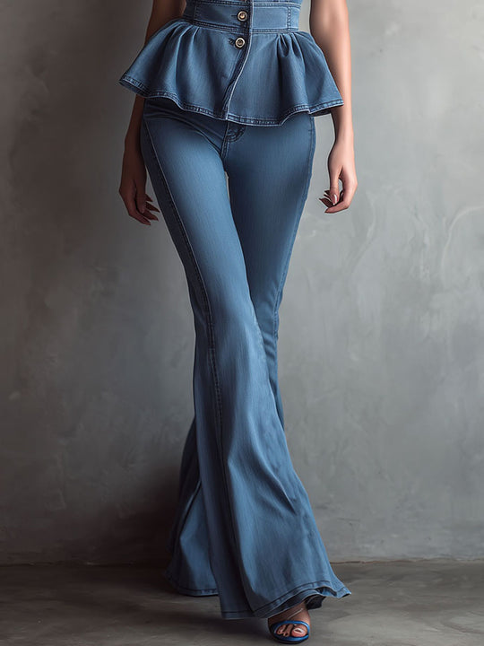 Retro High-Waisted Flared Denim Pants