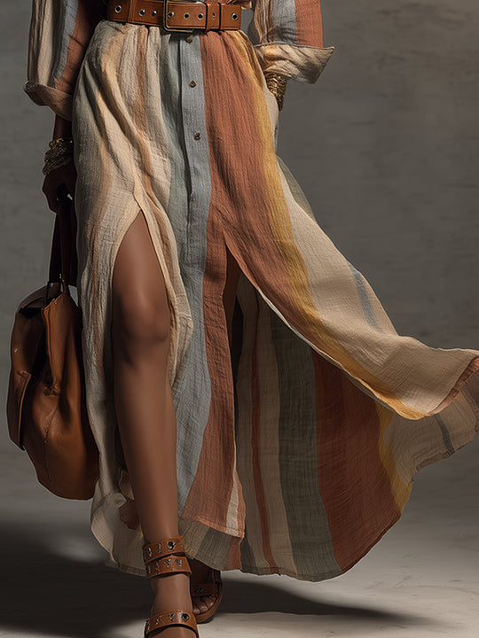 Bohemian Holiday Cotton Blend Colorful Striped Maxi Dress