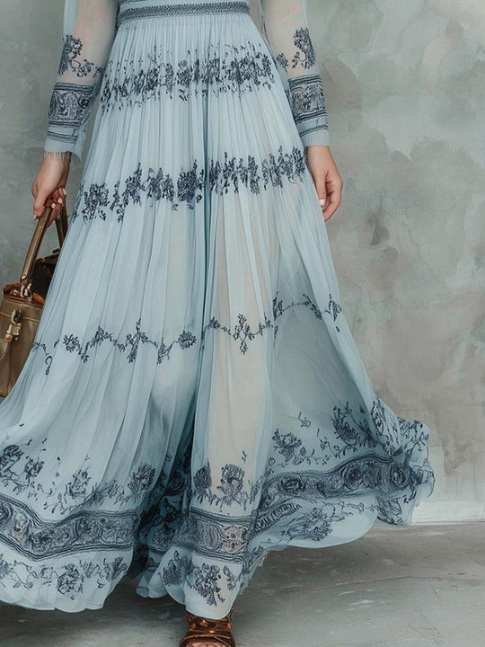 Retro Boho Floral Print Chiffon Midi Dress