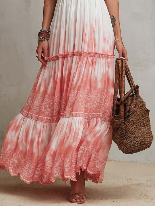 Bohemian Ombré Print Smocked Maxi Dress