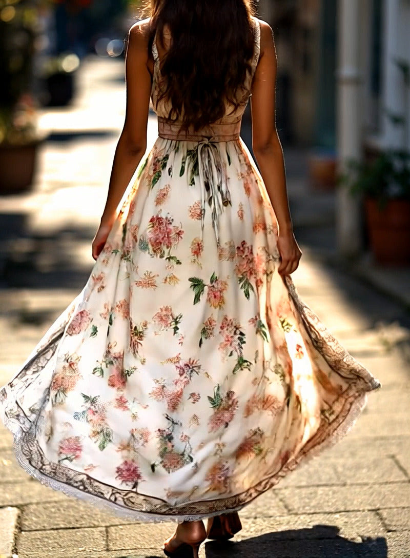 Vacation Bohemian V-neck Off-the-shoulder Floral Maxi Dress