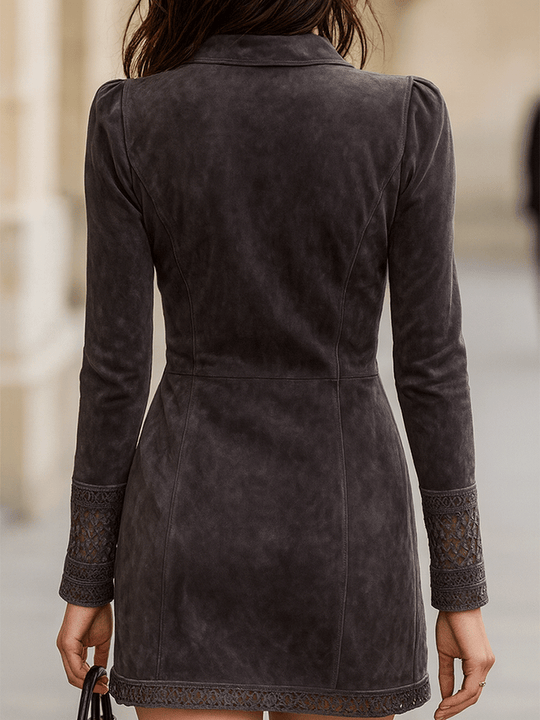 Suede Zip Front Mini Dress