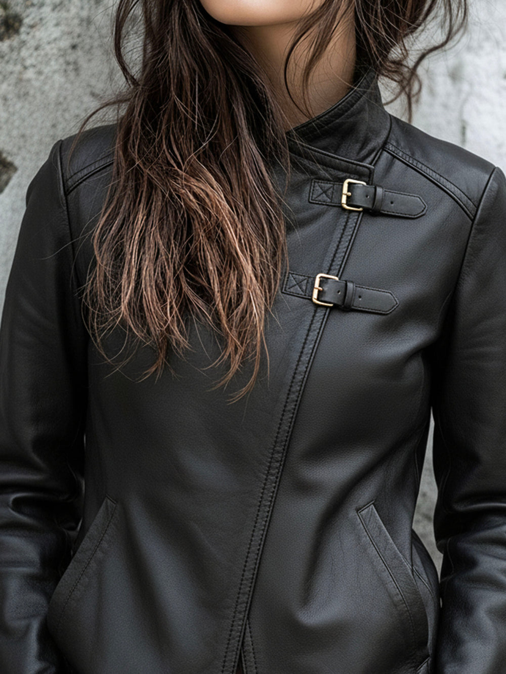 Stylish Black Asymmetric Buckle Eco Leather Moto Jacket