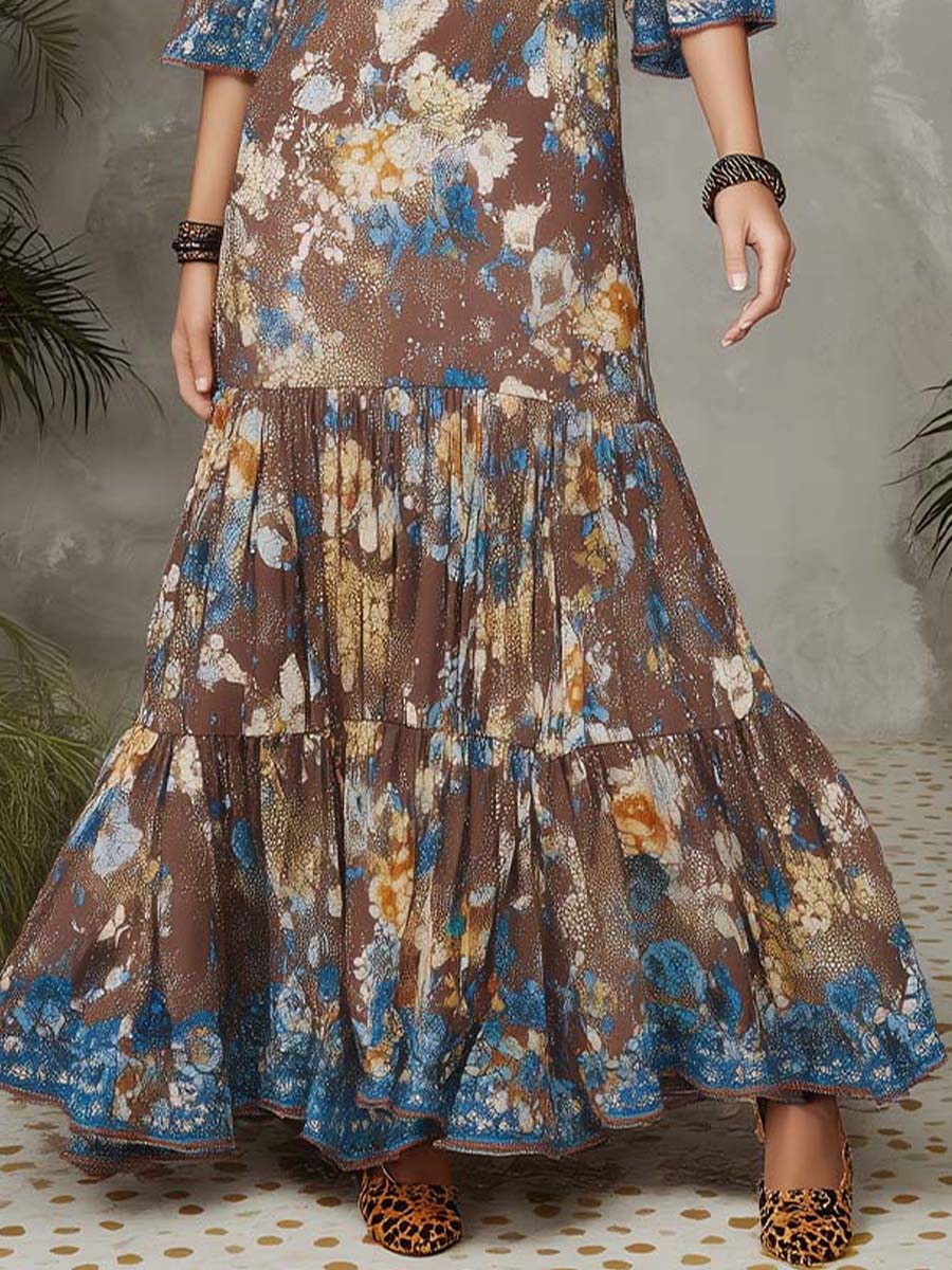 Boho Floral Chiffon Maxi Dress