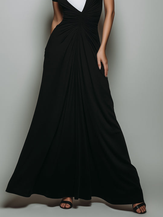 Unique Design Faux Two-piece Maxi Dress With Waist Pleats