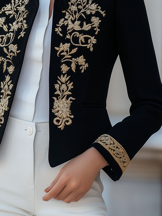 Retro Stand Collar Golden Embroidery Jacket