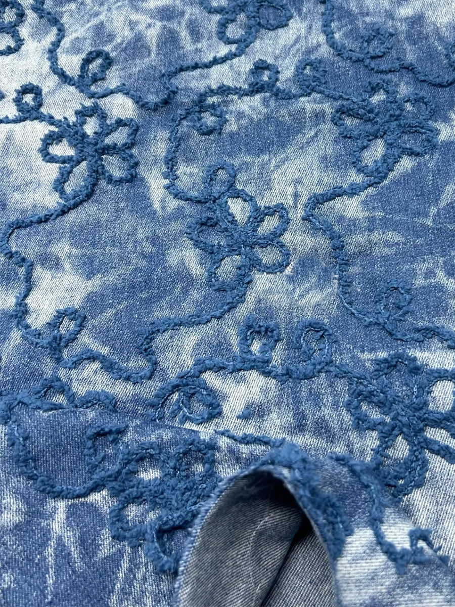 Retro 3D Jacquard Tie-dye Denim Splicing Mini Dress