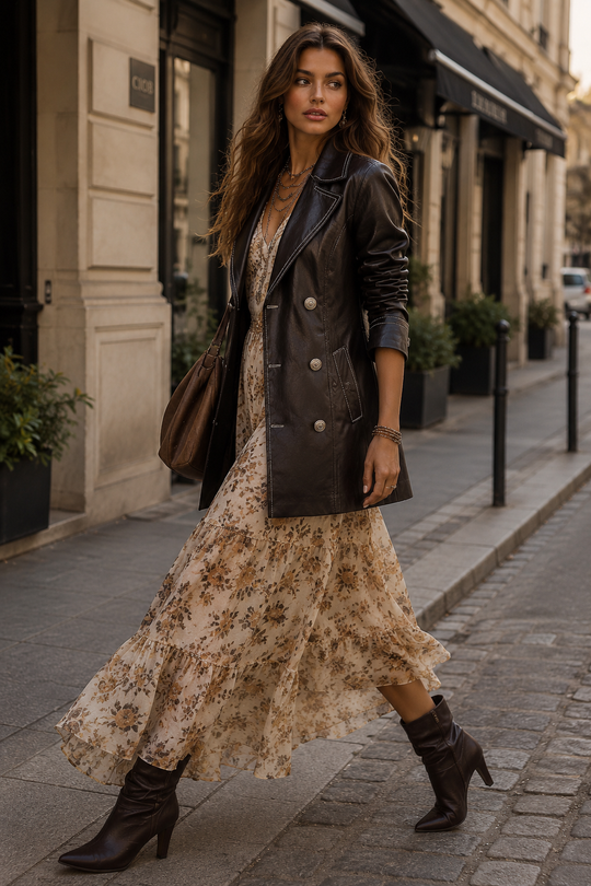 Vintage-style Black Eco-leather Double-breasted Trench Coat