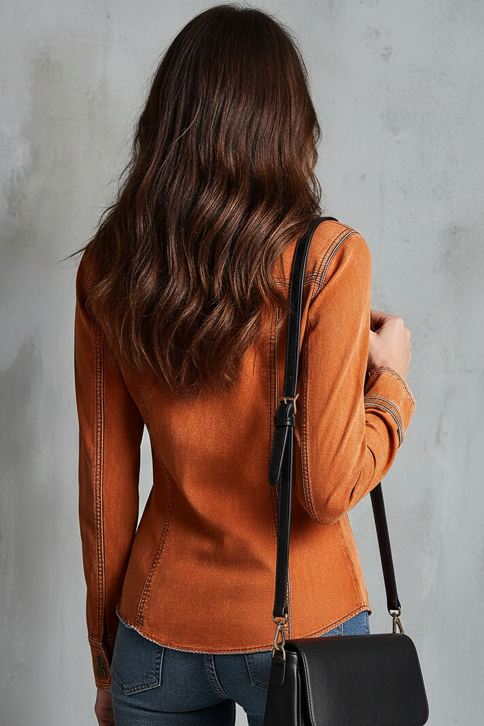 Vintage Burnt Orange Utility Zip Denim Jacket