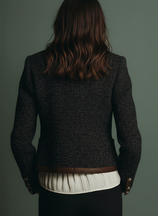 Classic Vintage Leather Trim Tweed Jacket