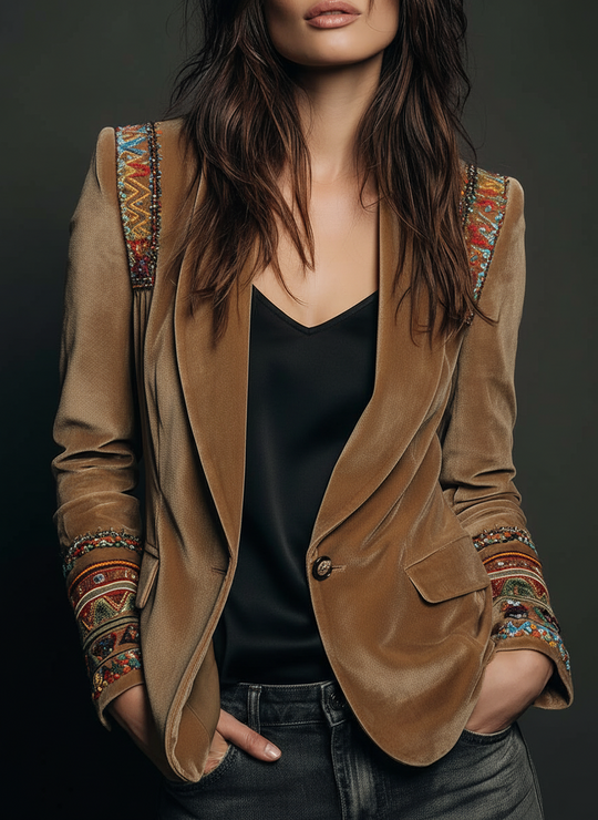 Velvet Embroidered Blazer With Bohemian Detailing