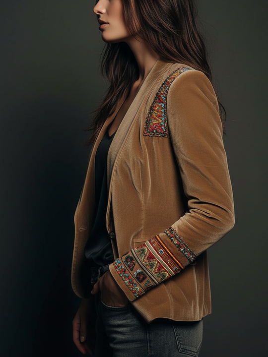 Velvet Embroidered Blazer With Bohemian Detailing