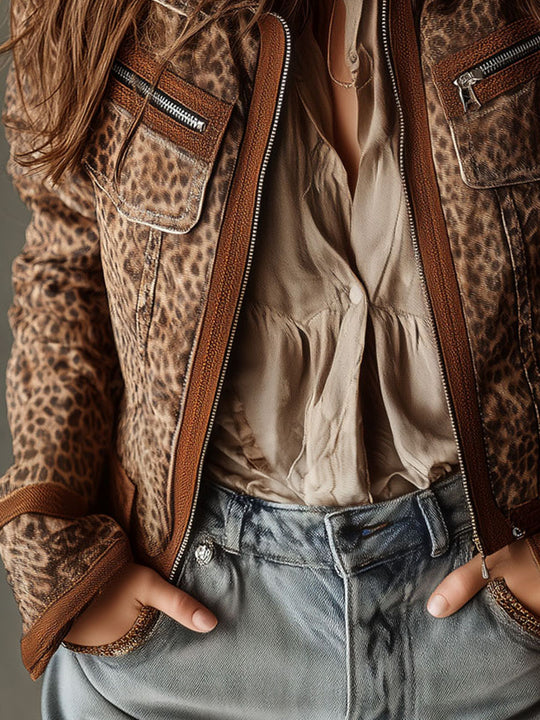 Western Utility Leopard Print Microsuede Jacket