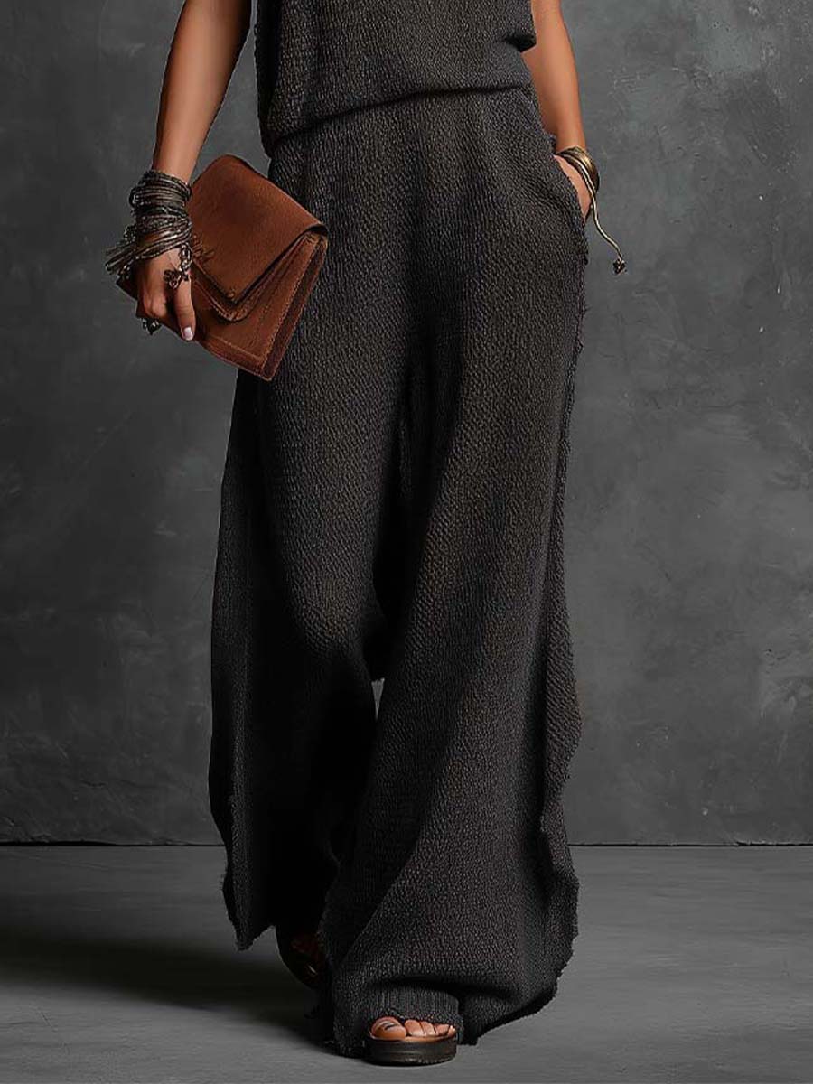 Bohemian Knit V-Neck Wide-Leg Jumpsuit