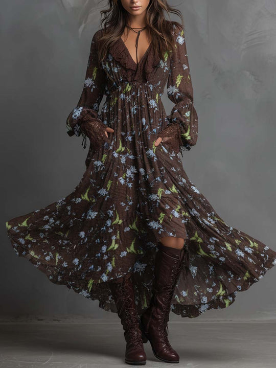 Smocked Floral Chiffon Maxi Dress