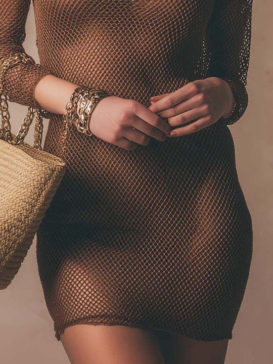 Sheer Mesh Long Sleeve Mini Dress