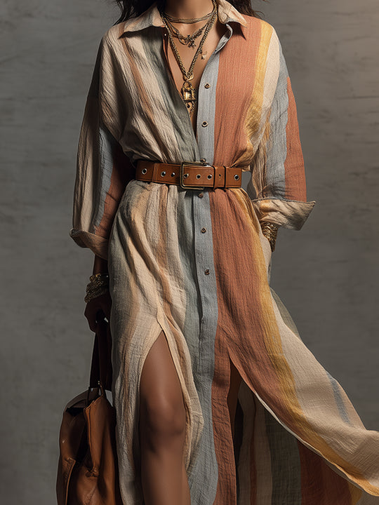 Bohemian Holiday Cotton Blend Colorful Striped Maxi Dress