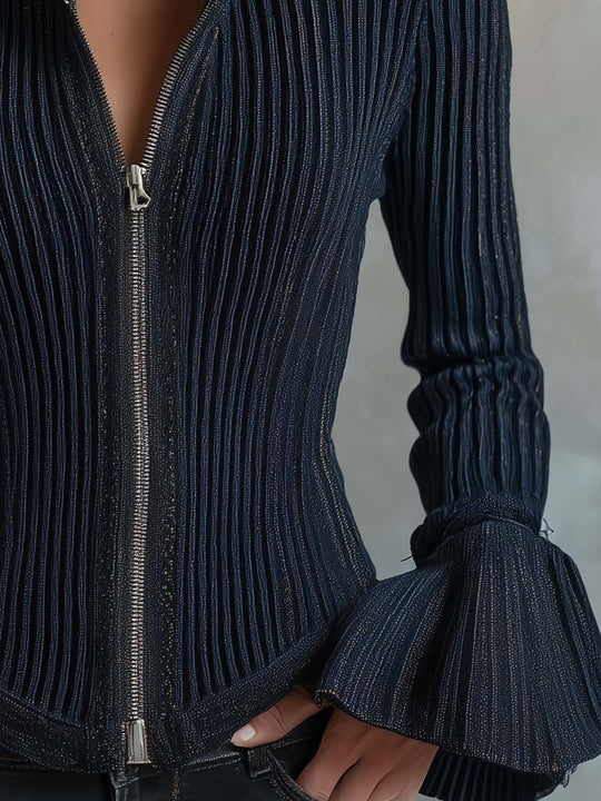 Midnight Sparkle Ribbed Knit Jacket