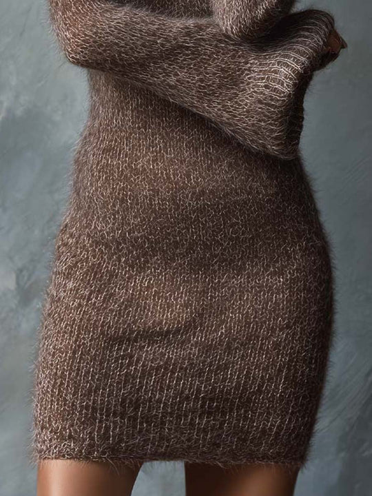 Soft Fluffy Knit Turtleneck Mini Dress