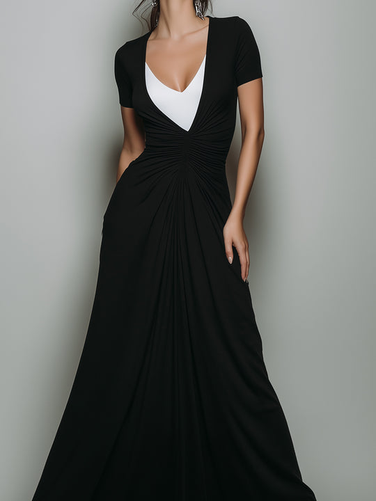 Unique Design Faux Two-piece Maxi Dress With Waist Pleats