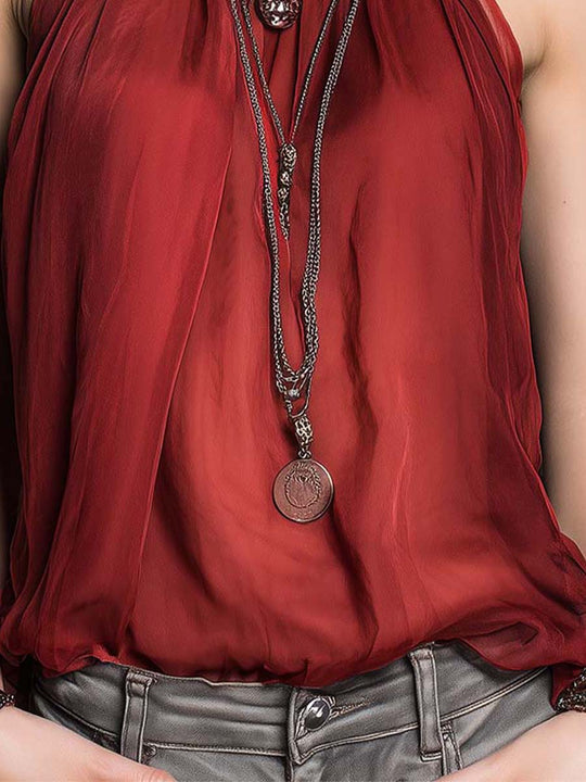 Boho-Vintage Elegant Chiffon Halter Top