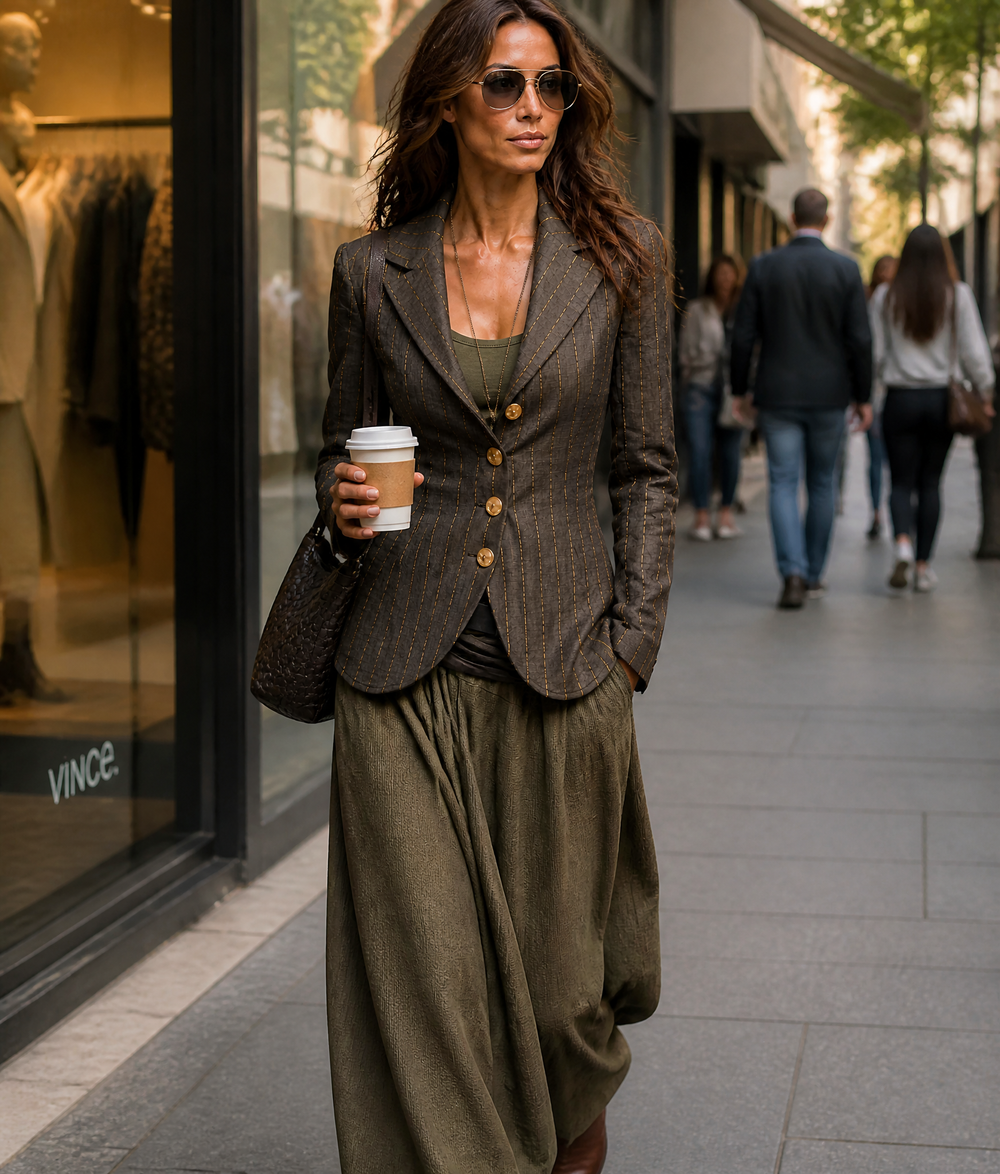 Charcoal Gold Pinstripe Tailored Jacket