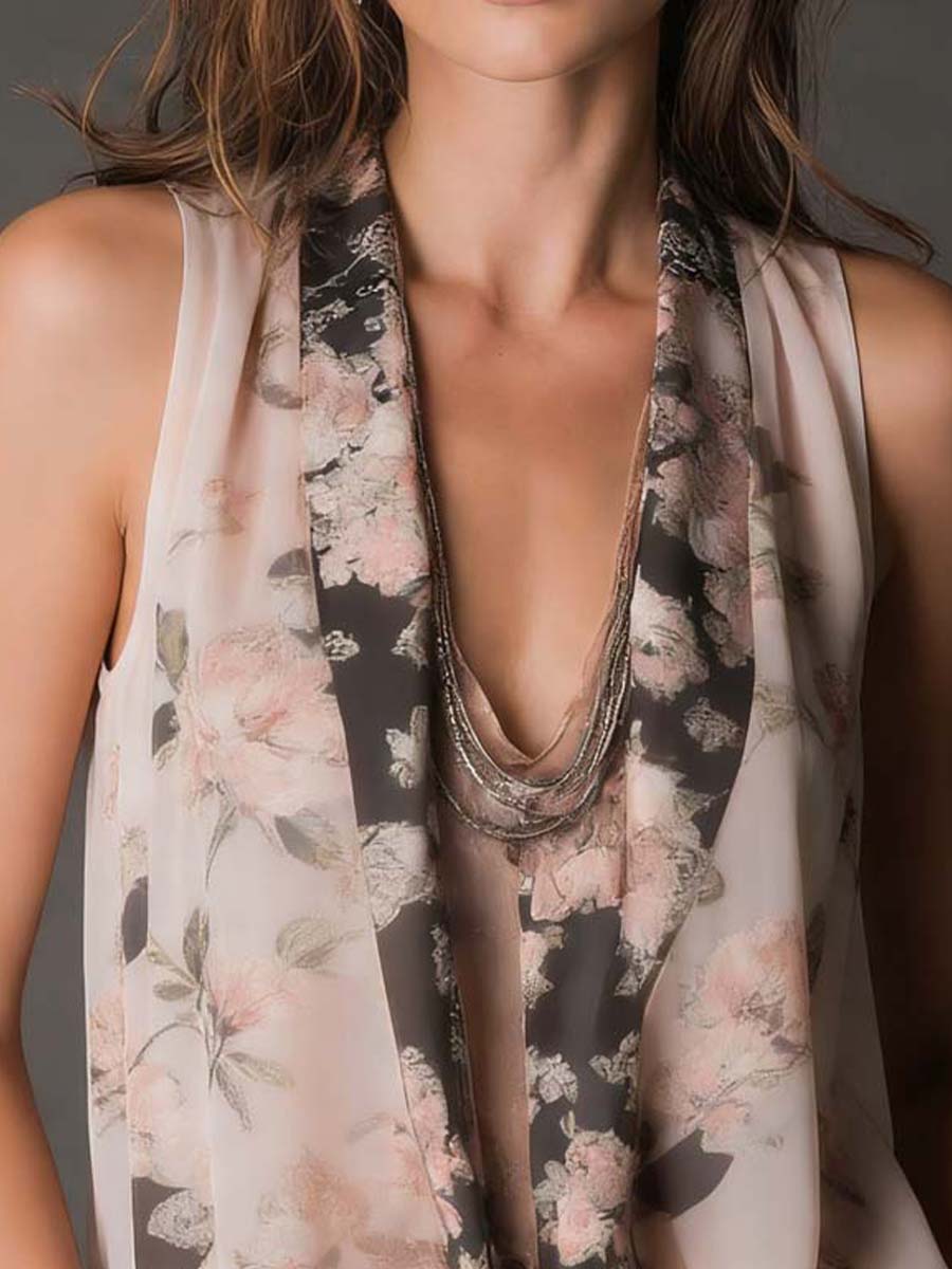 Bohemian Floral Print Chiffon Halter Top