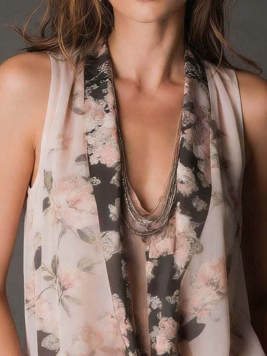 Bohemian Floral Print Chiffon Halter Top