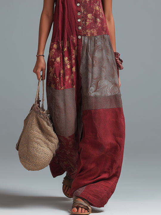 Boho Ethnic Print Wide Leg Jumpsuit