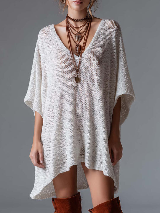 Retro Batwing Sleeve Knitted Mini Dress