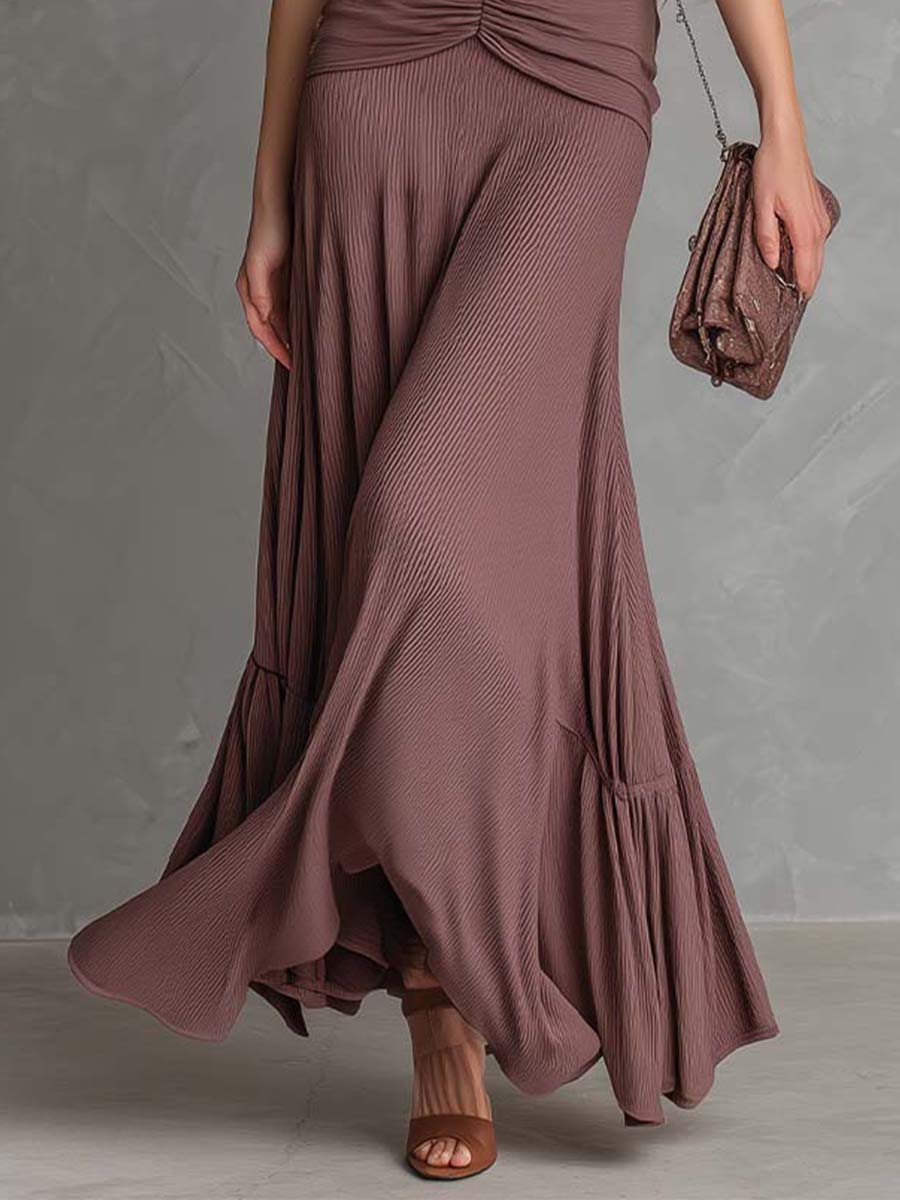 Ribbed Ruched Spaghetti-Strap Maxi Dress
