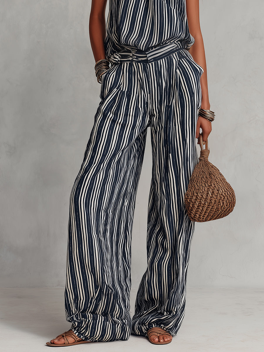 Urban Nomad Striped Halter Top & Wide Leg Pants Set