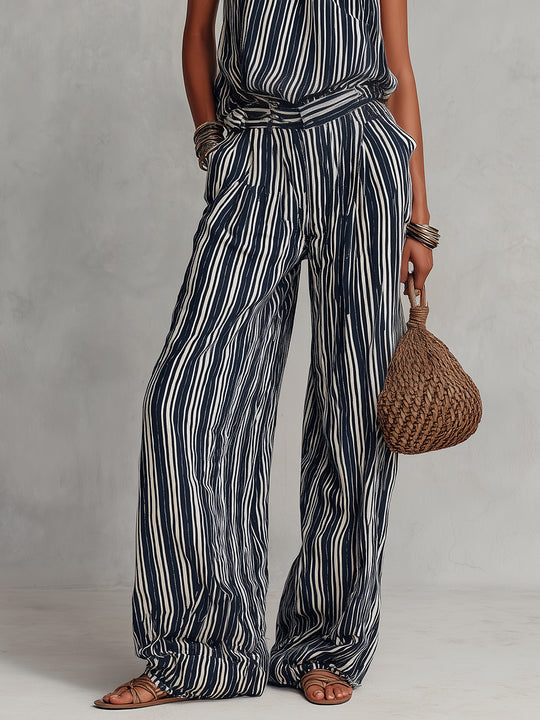 Urban Nomad Striped Halter Top & Wide Leg Pants Set