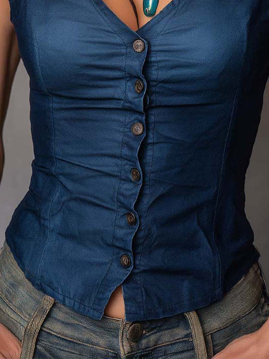 TENCEL Inspired Denim-Look Buttoned Vest Top